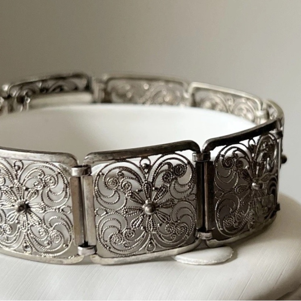ANTIQUE VINTAGE ALICE CAVINESS STERLING SILVER FLOWER FILIGREE BRACELET🤍